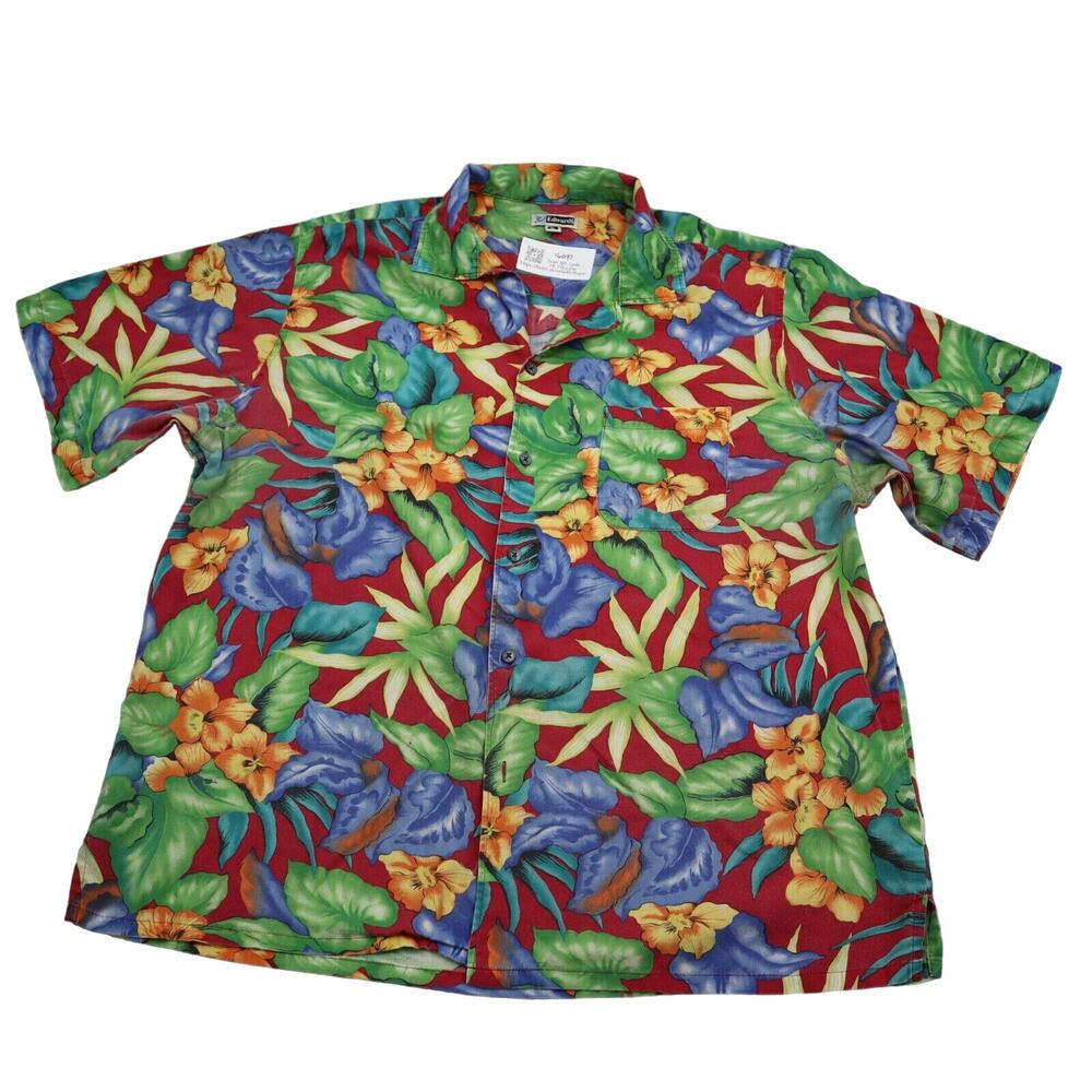 Edwards Shirt Mens XL Multicolor Short Sleeve Spread Collar Tropical Button Up